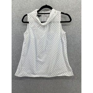 Talbots Women's Blouse Tank Top High Neck White Polka Dot Size Small Petite